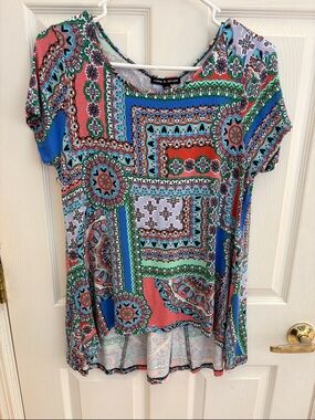 Cable & Gauge large Multicolor Printed Short-Sleeve Women's Top - Coral & Blue